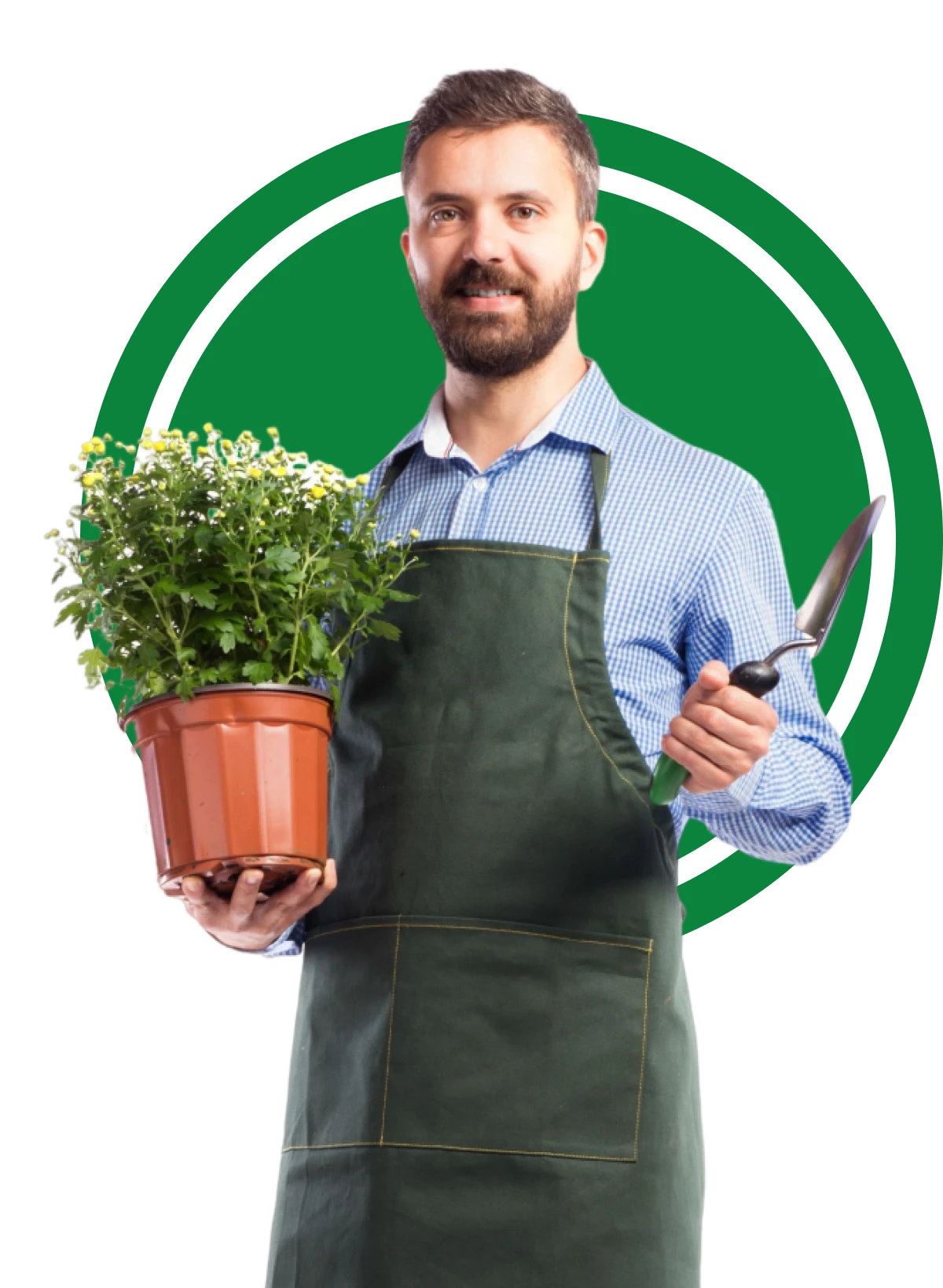 Person gardening with flowers and spade